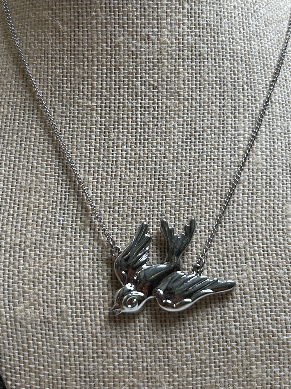 Silver Bird Pendant Necklace - Shiny Silver Bird Charm